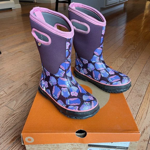 Bogs Owl Print Rain/Winter Boots - Size 1 - Picture 1 of 5